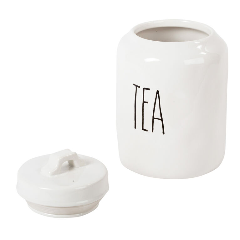Truu Design Farmhouse Modern Ceramic Tea Jar, 9.5"H x 4"Diameter, White