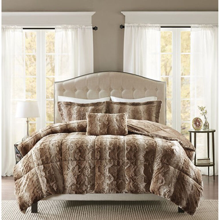 Madison Park Zuri Faux Fur Comforter Set King Tan