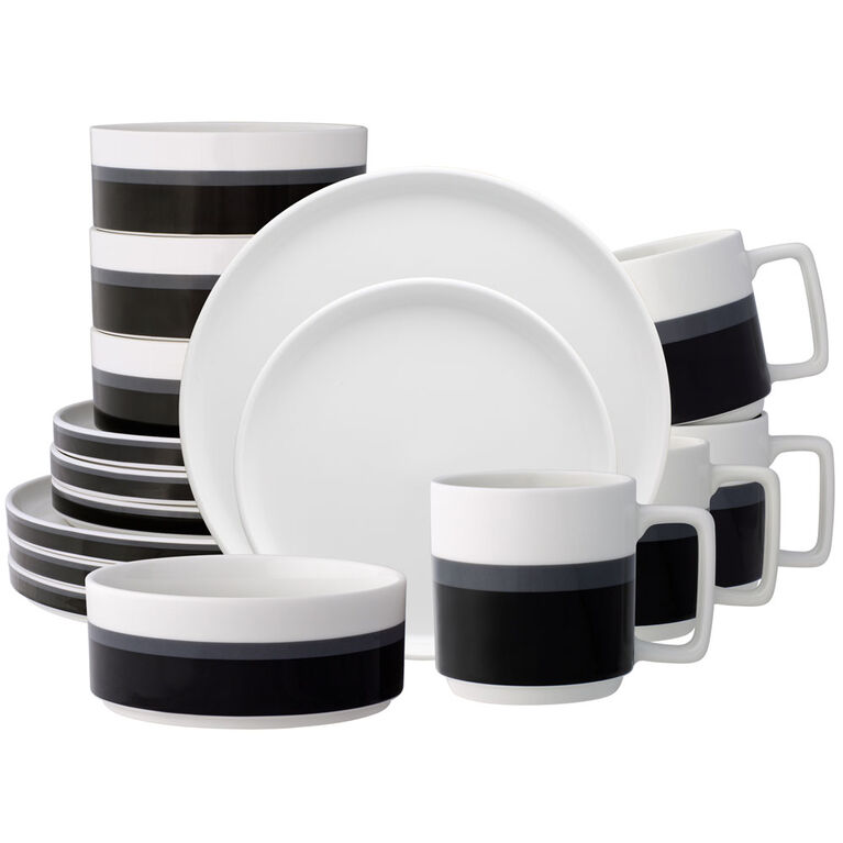 Noritake Colorstax Stripe Black 16-Piece Stax Set