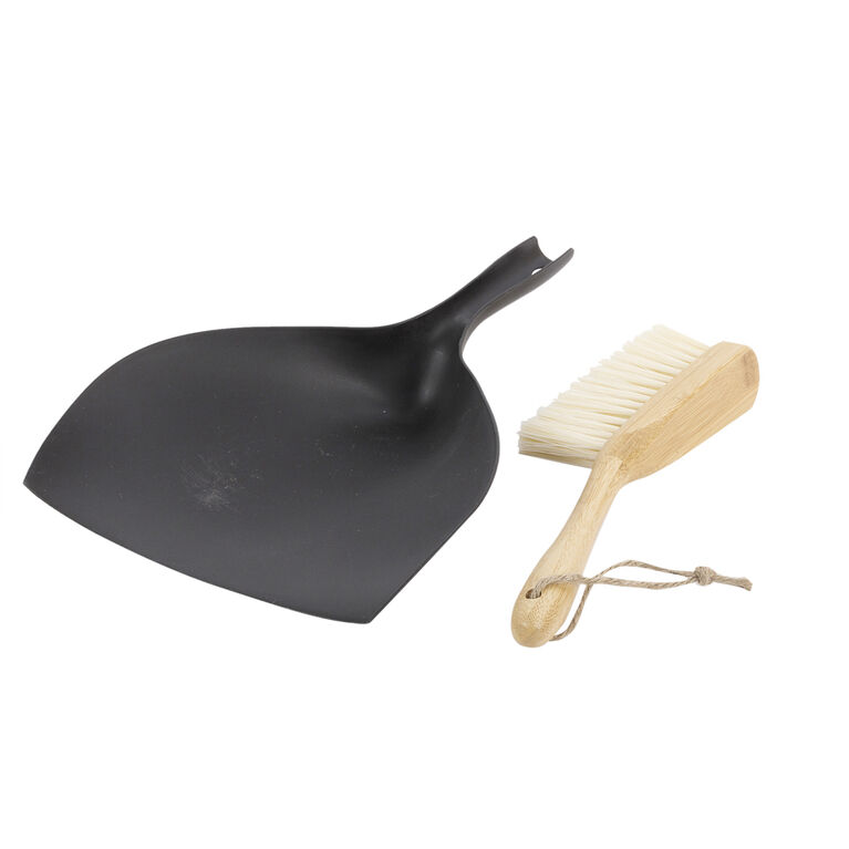Home Essentials Matte Black Dustpan & Bamboo Brush Set