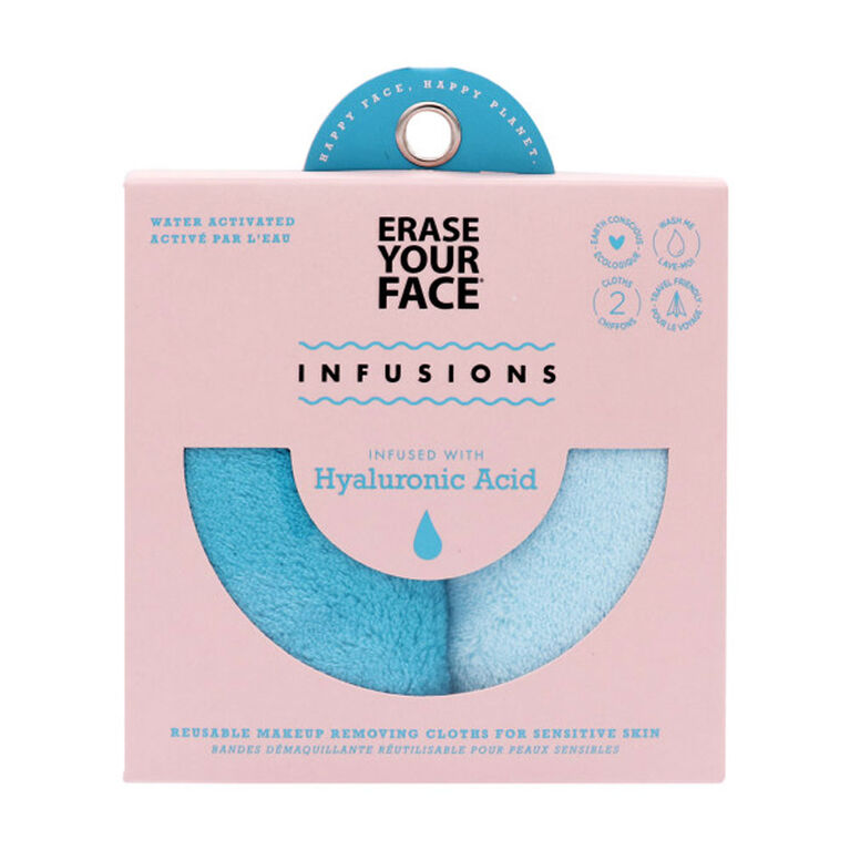 Erase Your Face 2Pc Infused Cloths Set - Hyluronic Acid - Blue