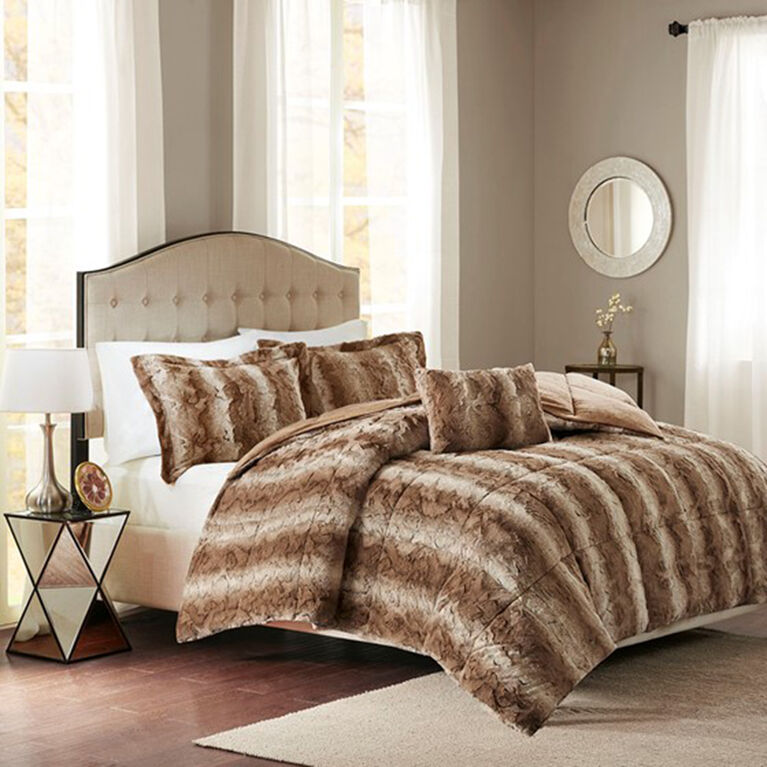 Madison Park Zuri Faux Fur Comforter Set King Tan