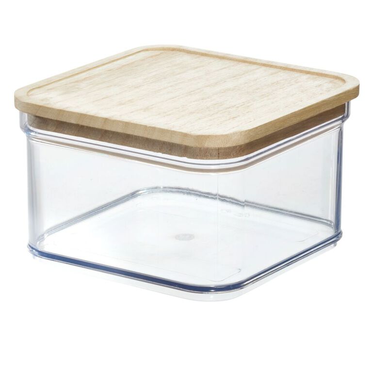 iDesign RPET Crisp 6 x 6 Bin with Wood Lid Clear/Natural