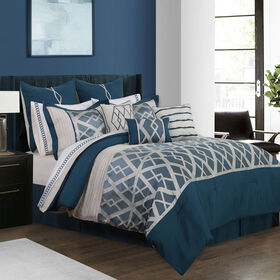 S&CO Ryker 7PC Blue Grey White King Comforter Set