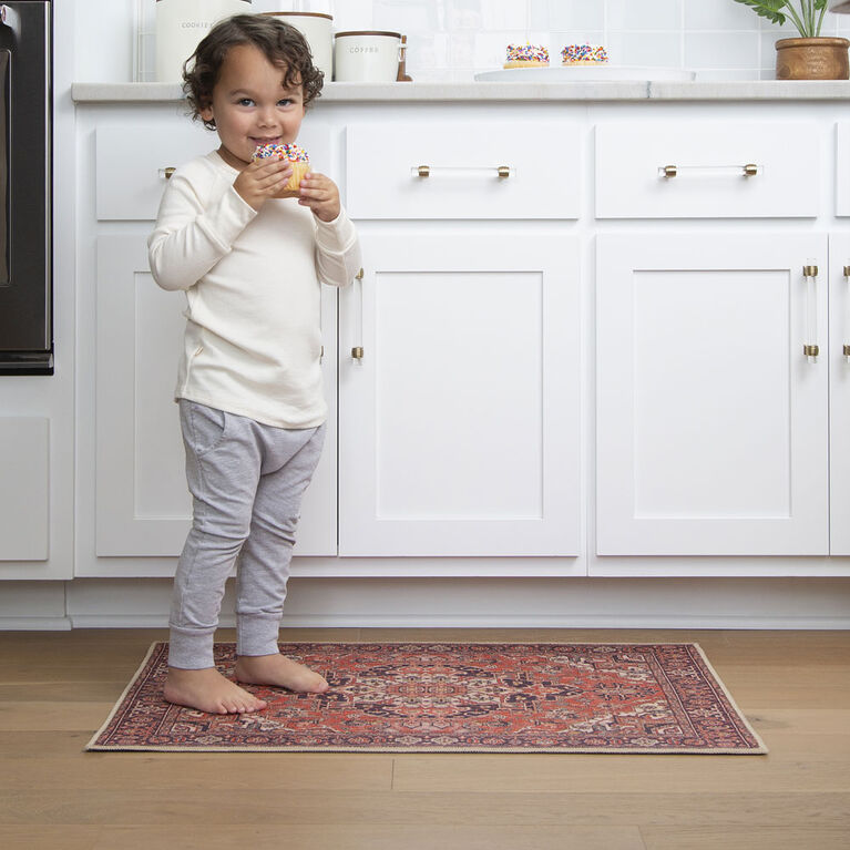 NeverMove Machine-Washable Mabel Kitchen Rug, 24" x 34", Ruby Red