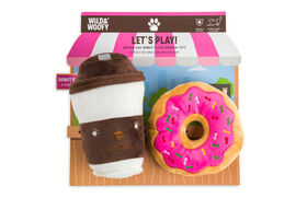 W&W Coffee/Donut Plush Squeak Set Pnk